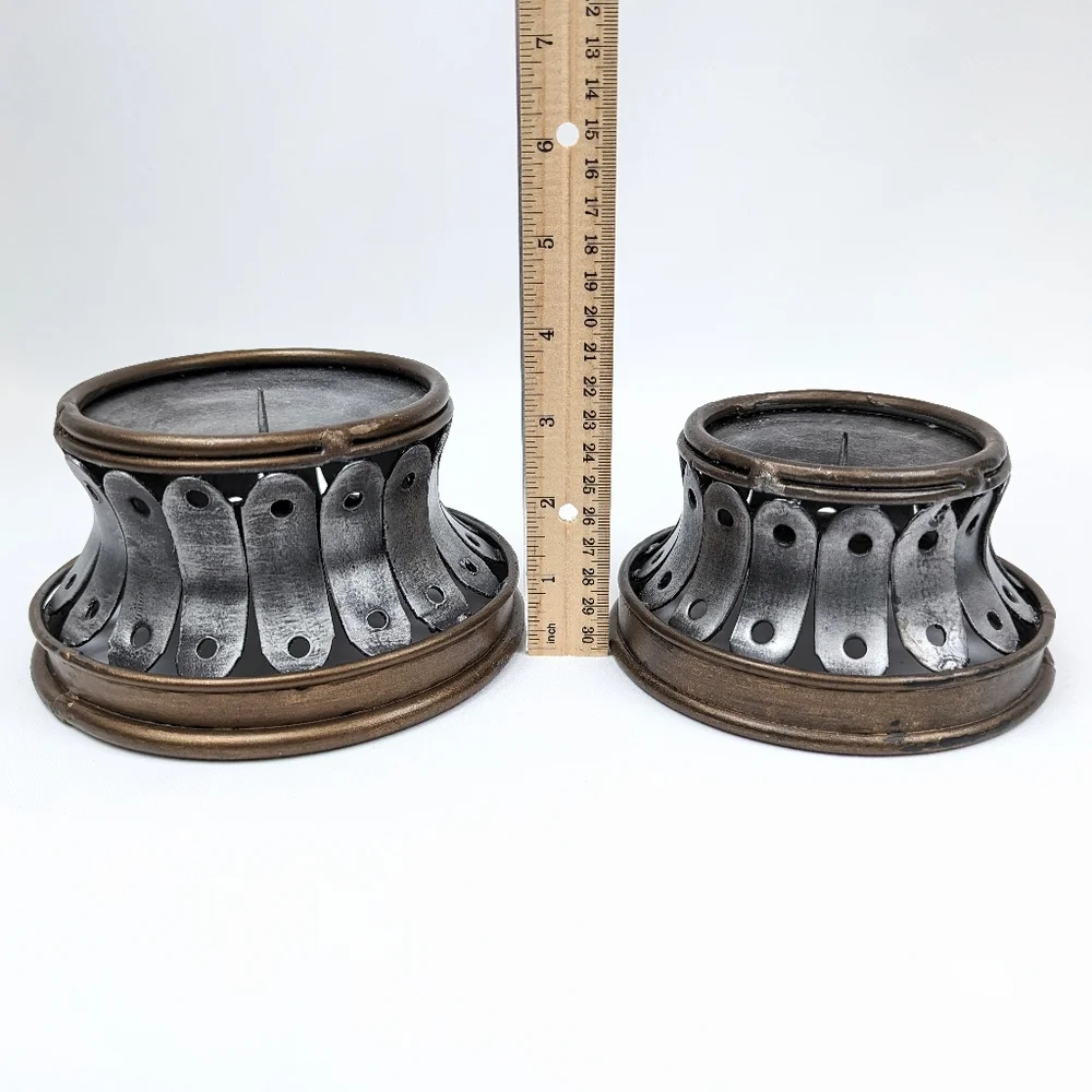 Pillar Candle Holders Steel & Brasstone Steampunk Industrial Medieval Gothic